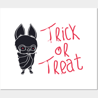 Kids In Cute Bat Costumes With Trick Or Treat Typography Posters and Art